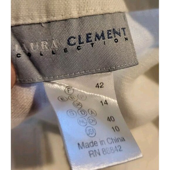 100% Linen Ivory Tie Waist Pants Laura Clement Sz 10 Pockets - Picture 4 of 5